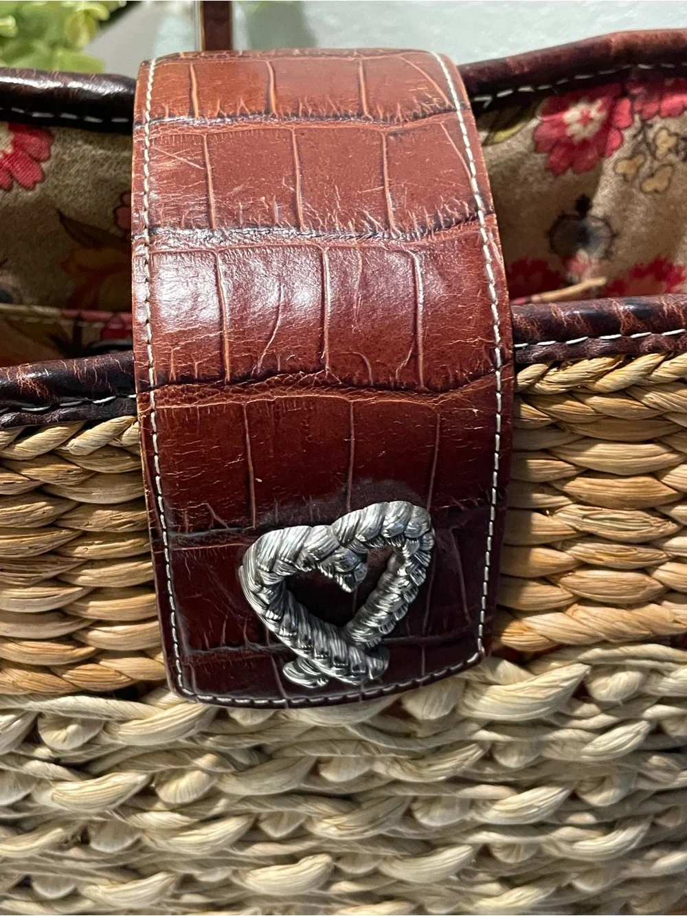 Brighton Straw Shoulder Bag with Leather Strap and Accents